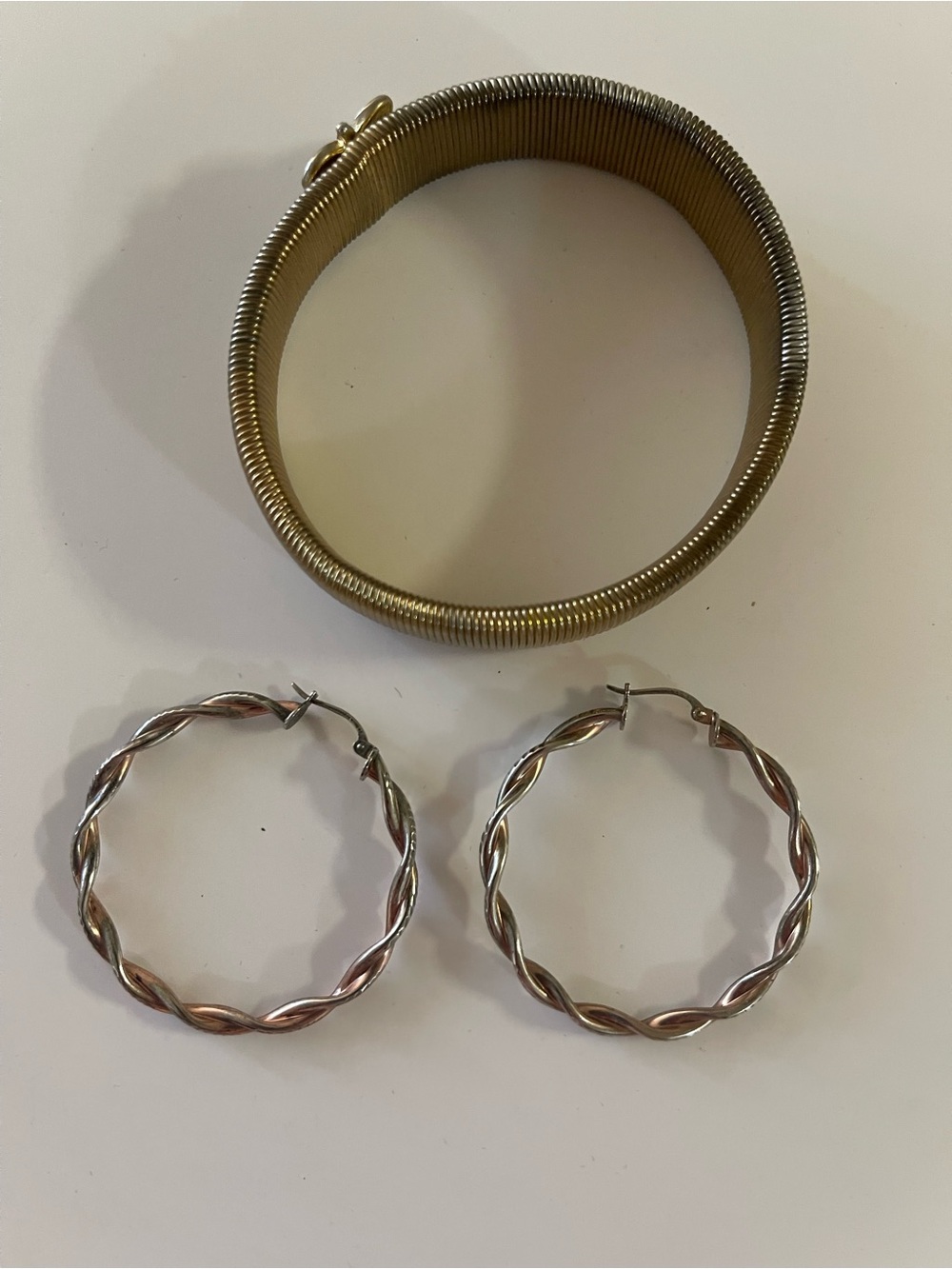 Gold-Tone Coil Bangle Bracelet and Twisted Hoop Earrings Set